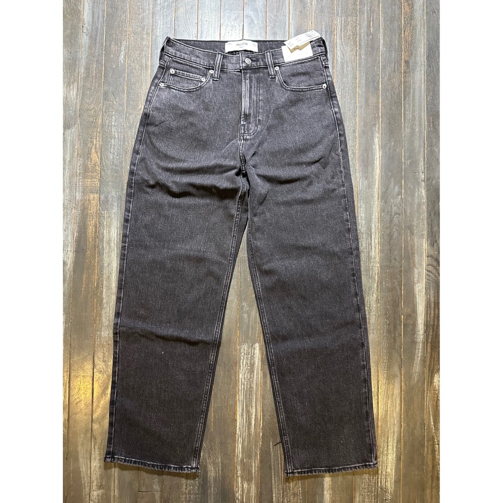Hollister Baggy Stretch Jeans Faded Black Wide Leg Star Detail